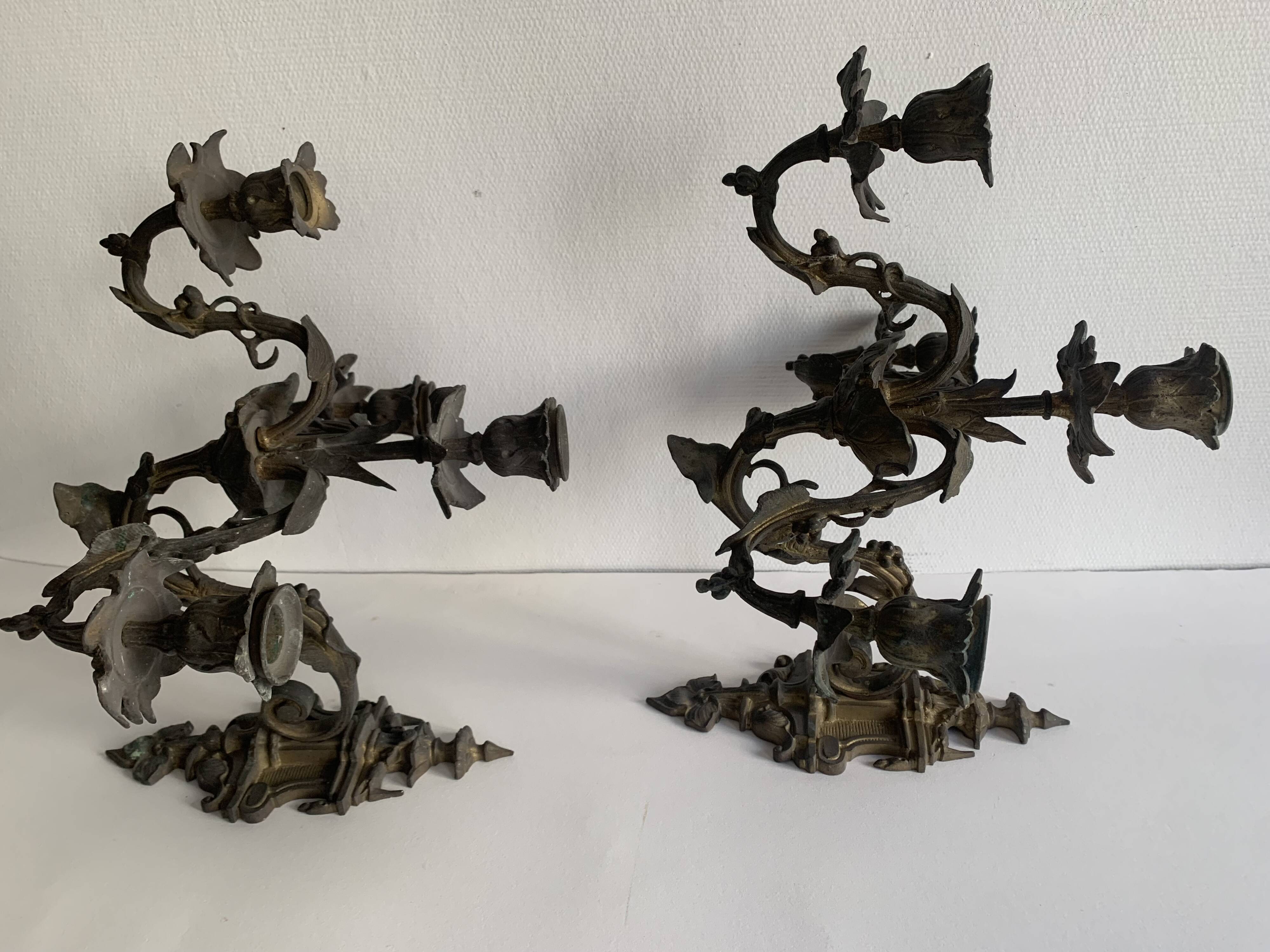 Pair of Napoleon III 4-branch bronze wall lights