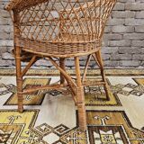 Fauteuil osier rotin 1960 vintage