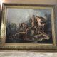 Old painting print on canvas + frame carved wood Gilded Vintage