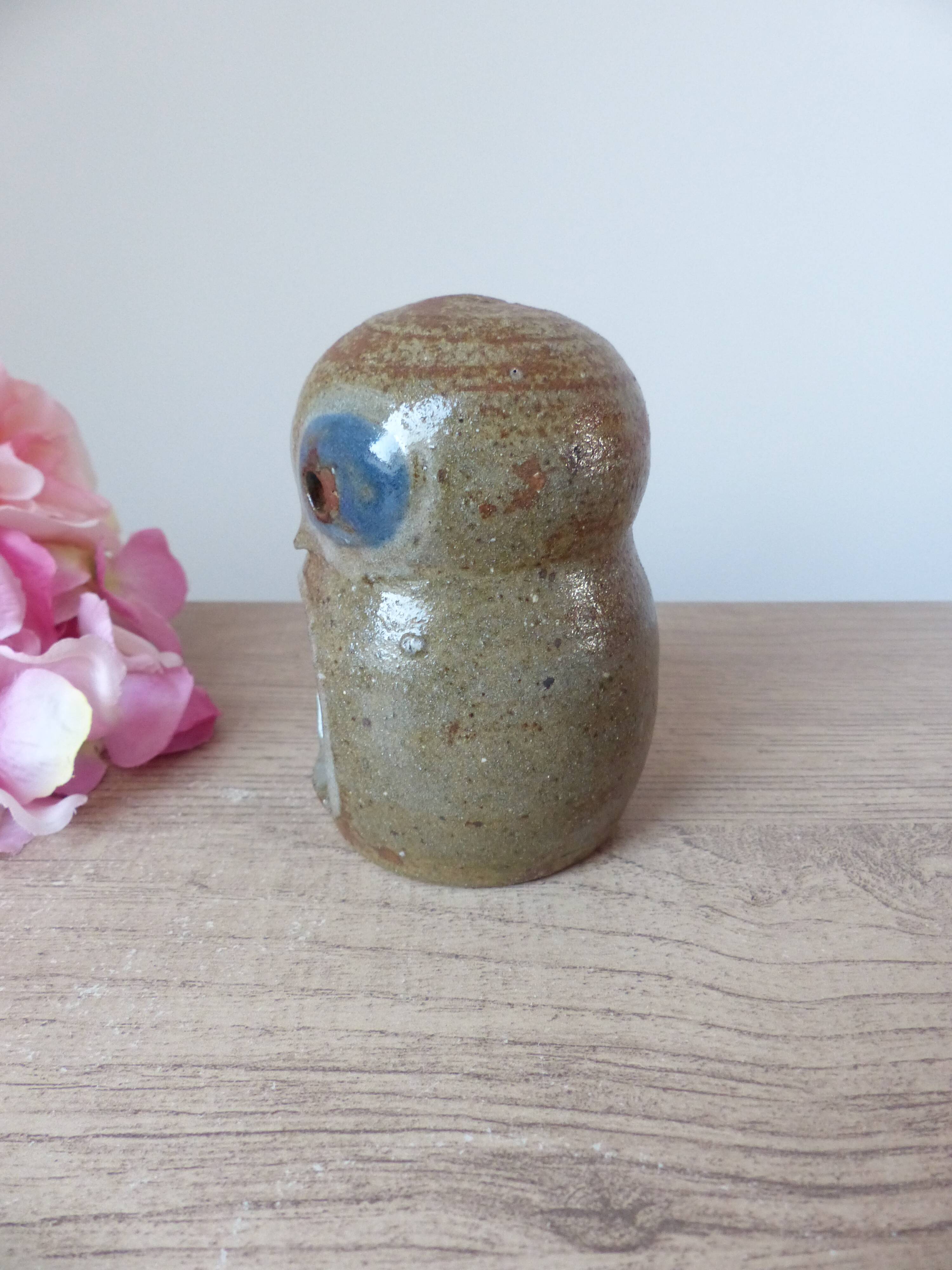 Pyrite Stoneware Owl Candle Holder, Vintage Pottery Owl Fragrance Burner