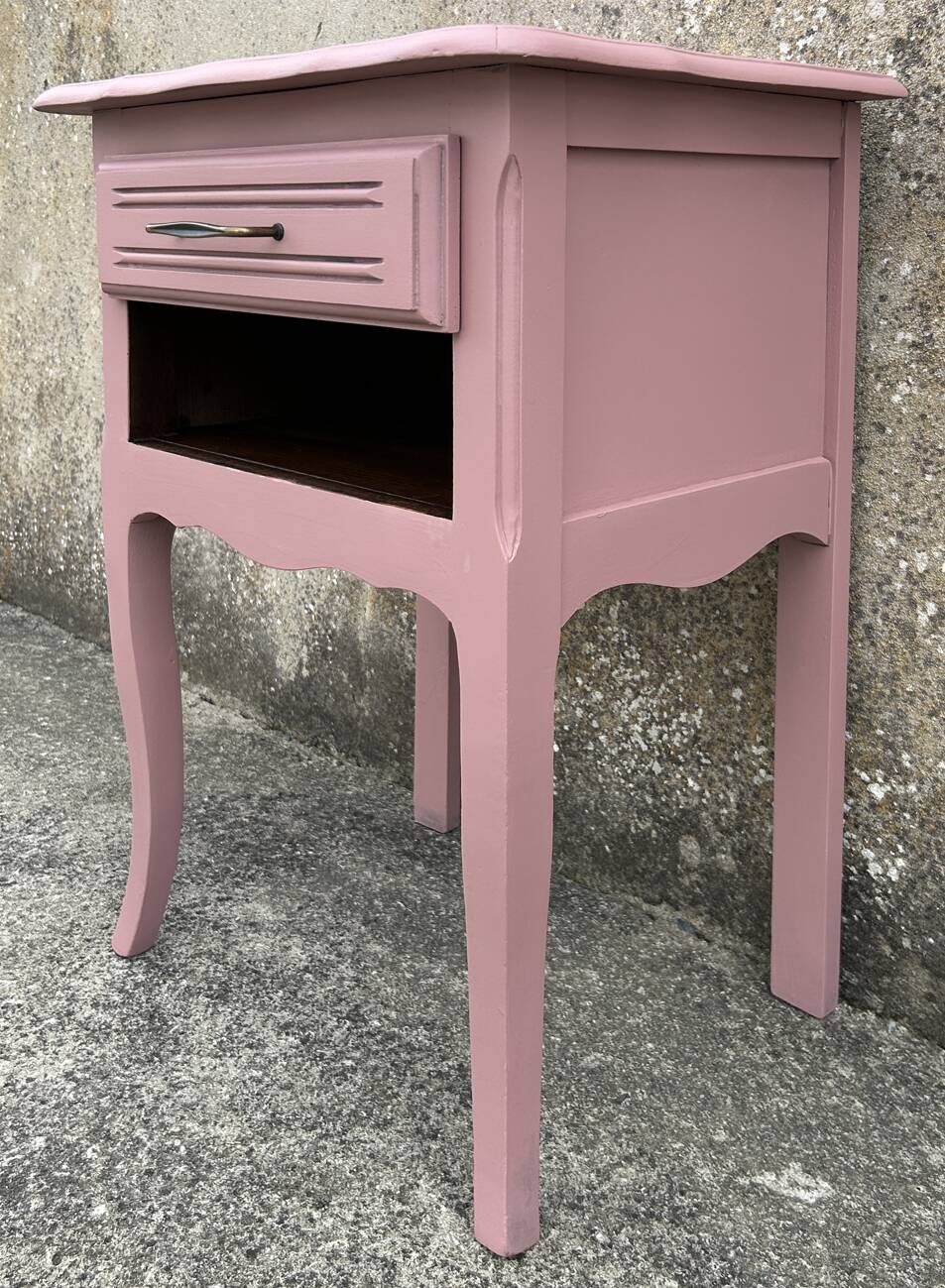 Vintage bedside table, romantic style, powder pink, 1960s.