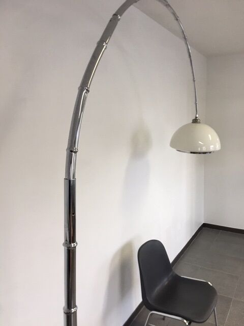 Vintage lamppost arc bamboo chrome and opaline 1970