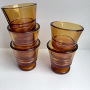 Set of 5 amber liquor glasses in duralex 60s molded glass