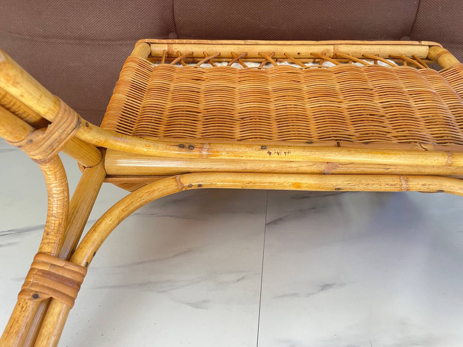 Old rattan magazine rack from the 70s