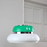 Suspension italienne Space Age en vert en plexiglas blanc et vert et chrome, années 70