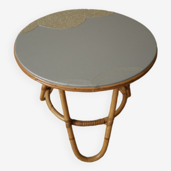 Table de chevet tripode en rotin vintage