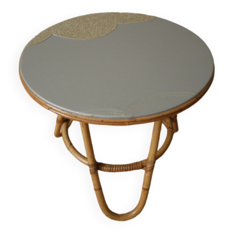 Table de chevet tripode en rotin vintage