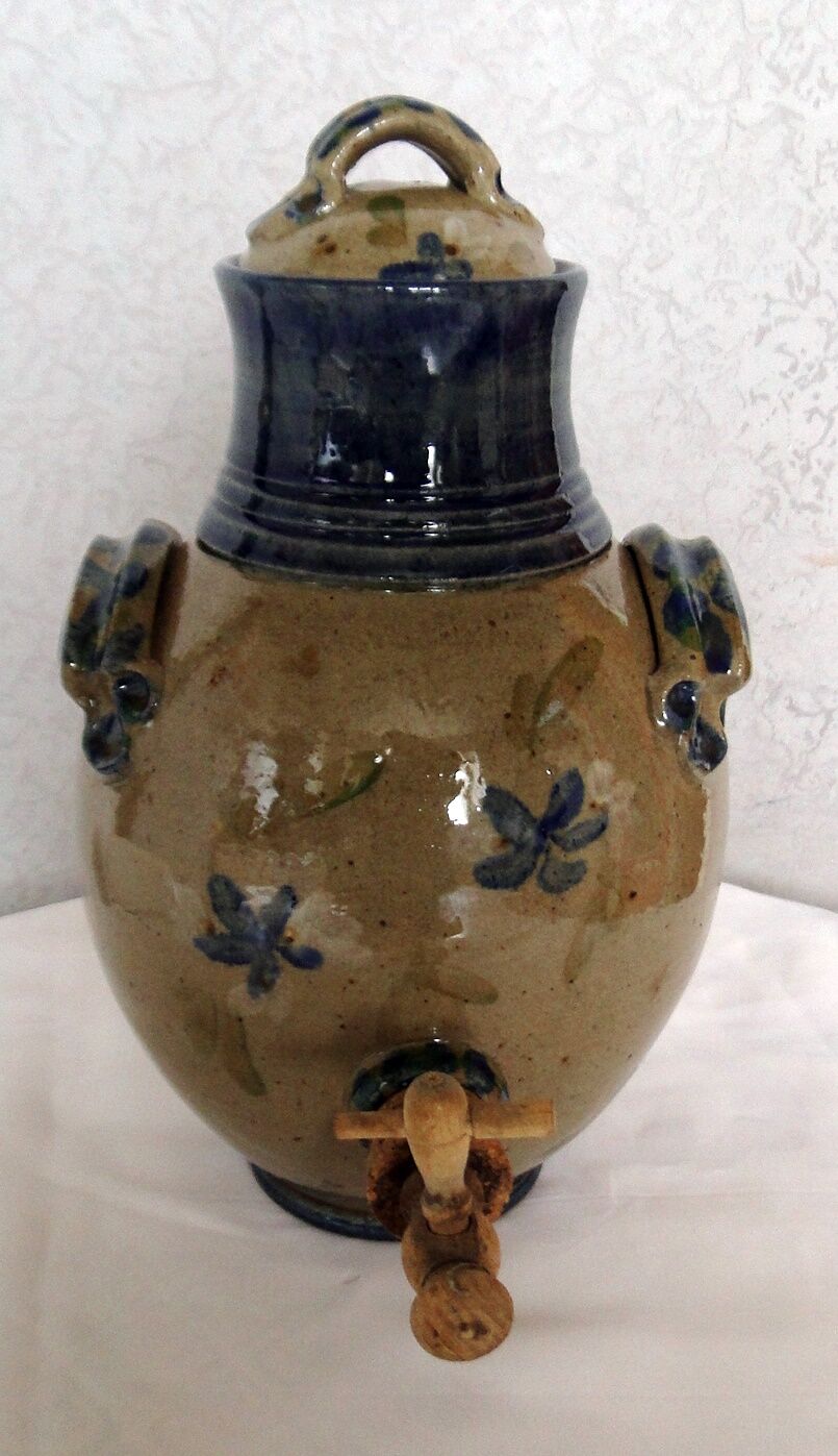 Old belly vinegar in beige and blue enamelled gres