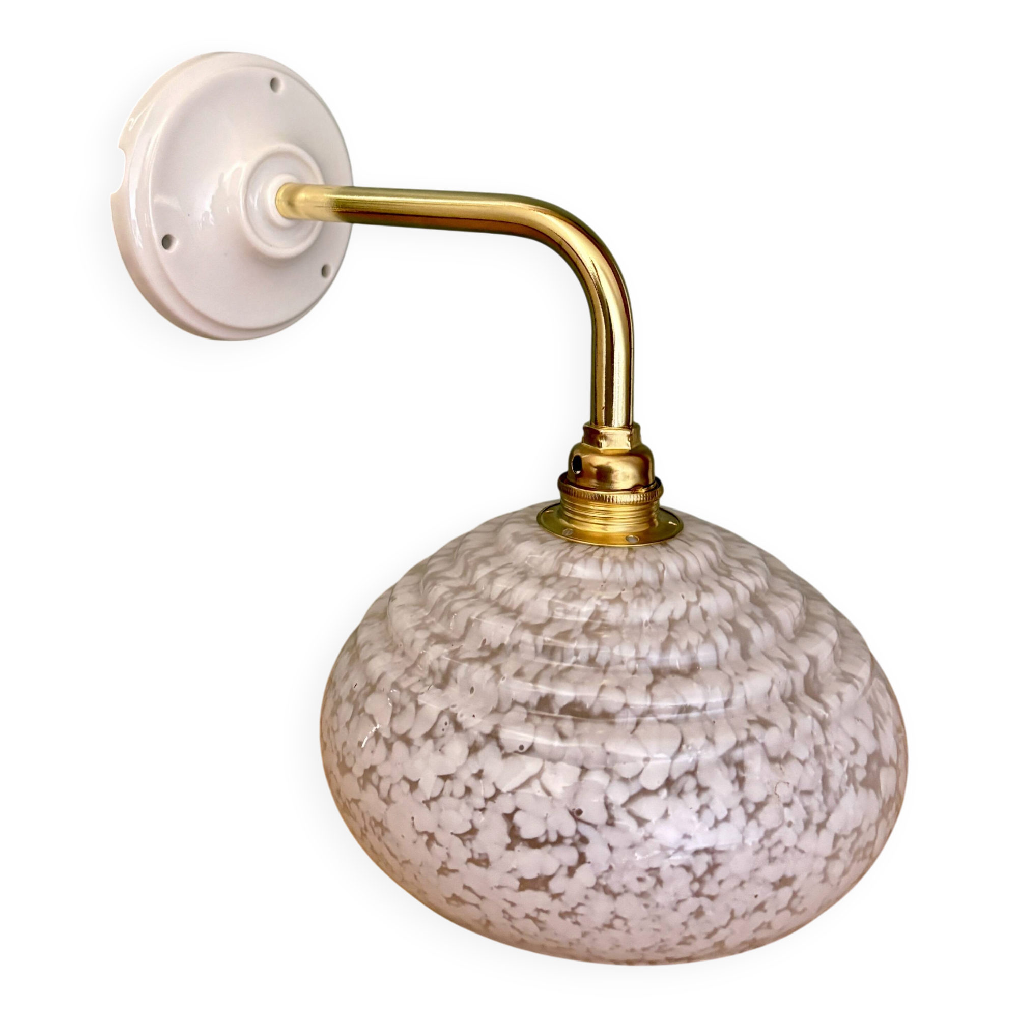 Vintage glass wall lamp with a white Clichy shade.