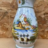 Ancien vase e. tessier la licorne céramique blanche décor peint vintage