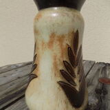 Flamed stoneware vase decorated with leaves