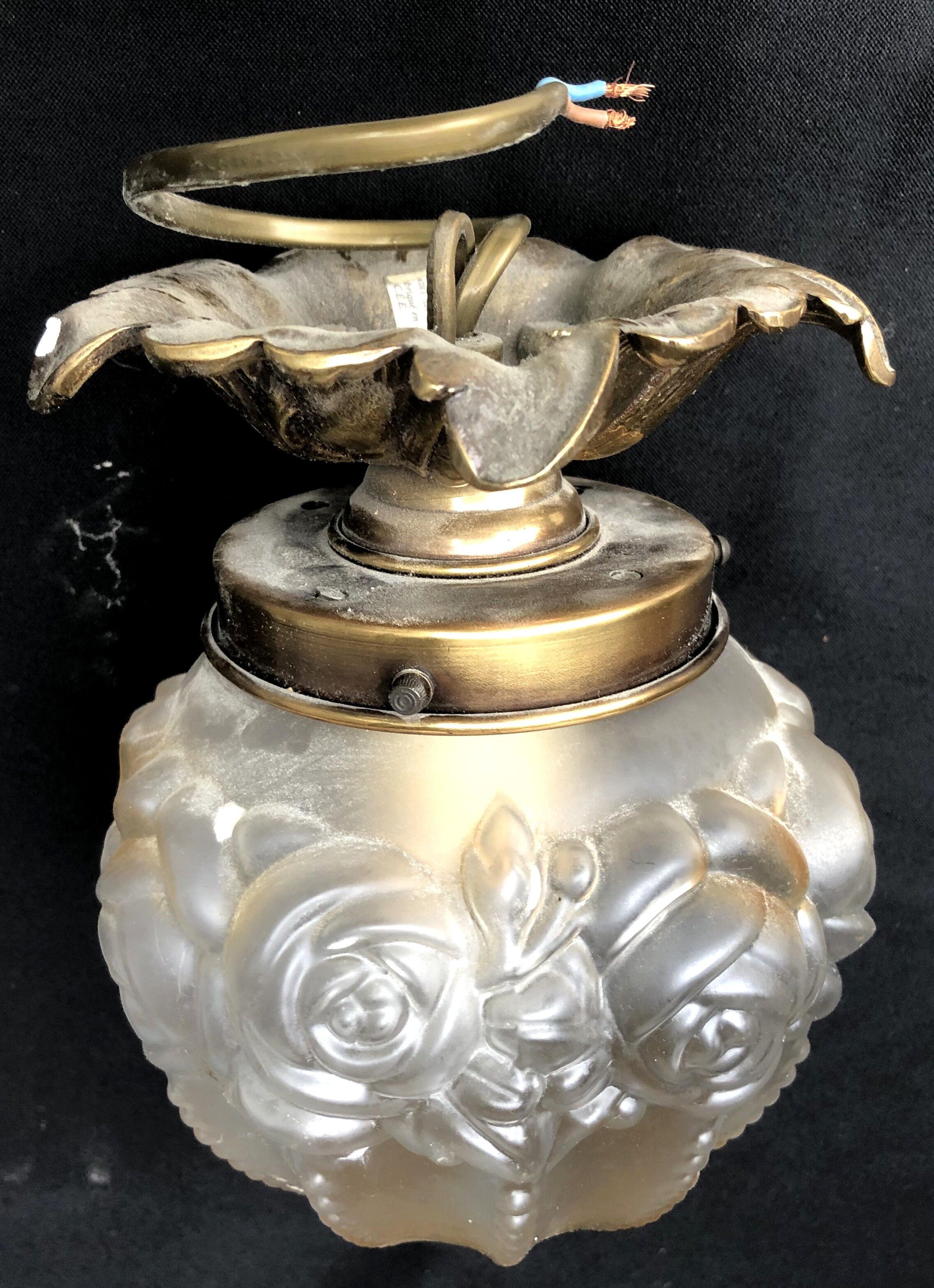 Art Deco brass glass chandelier