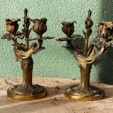 Pair of bronze candlesticks, rococo, 2 lights