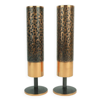 Ensemble de 2 vases en cuivre modernes sur pieds du milieu du siècle, design minimaliste brutaliste, vase ikebana des années 1960