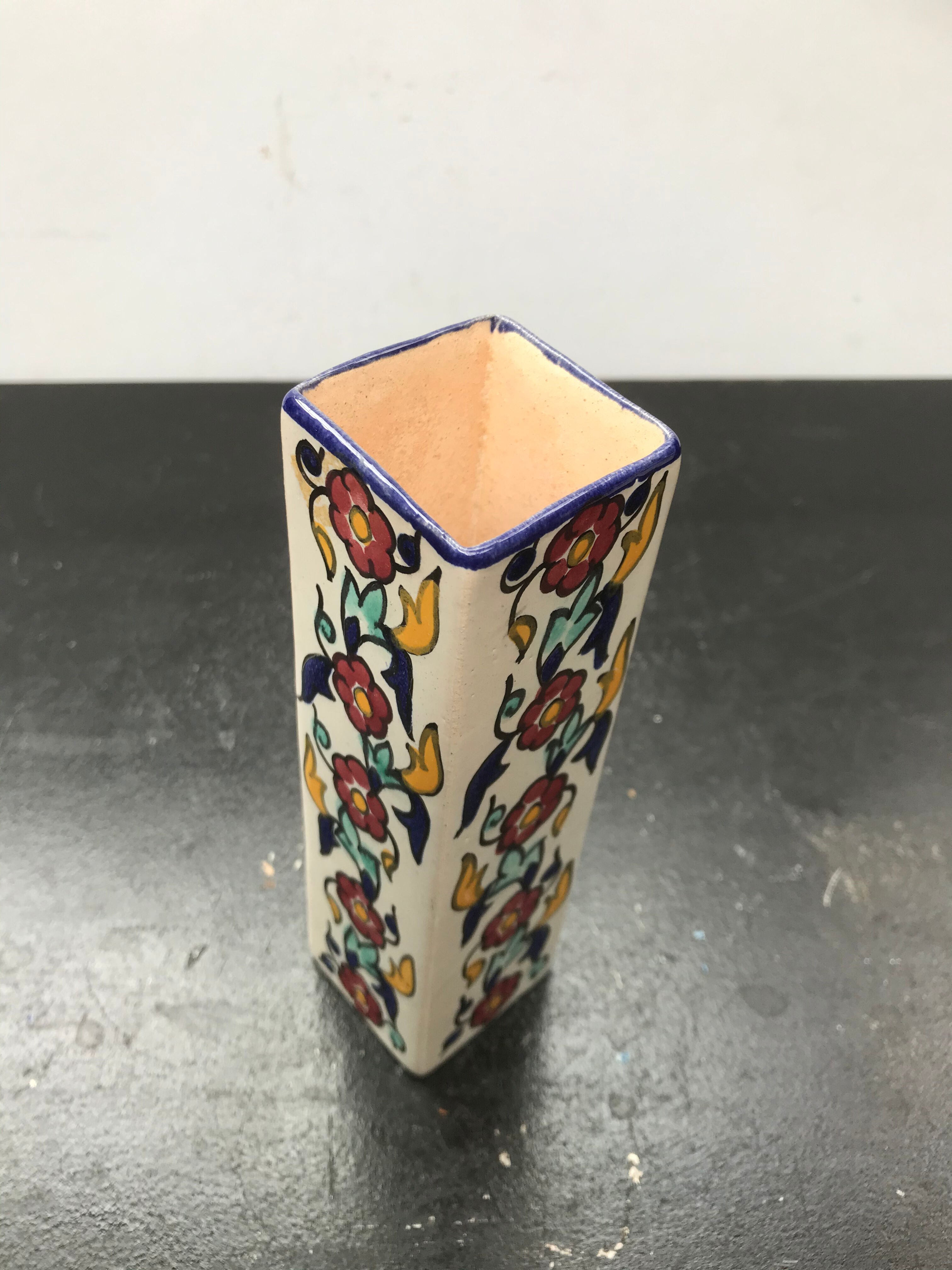 Former vase square ceramic decor vintage flowers