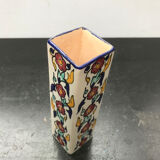 Vase carré céramique décor fleurs vintage