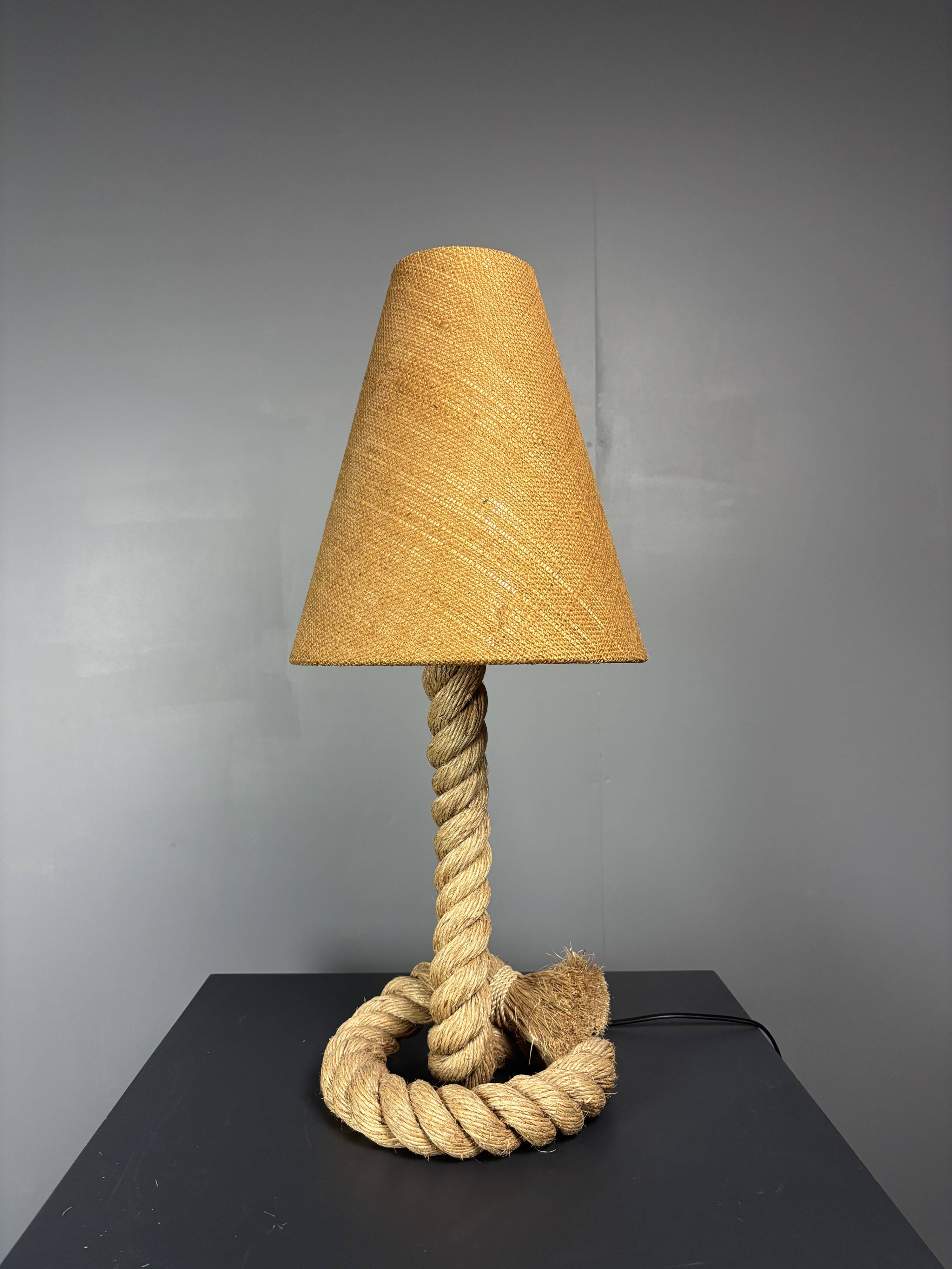 Mid-Century Brutalist Rope Table Lamp in the style of Audoux & Minet