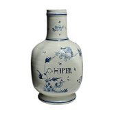 Large white ceramic vase with blue decoration O. HIPER H29 D15
