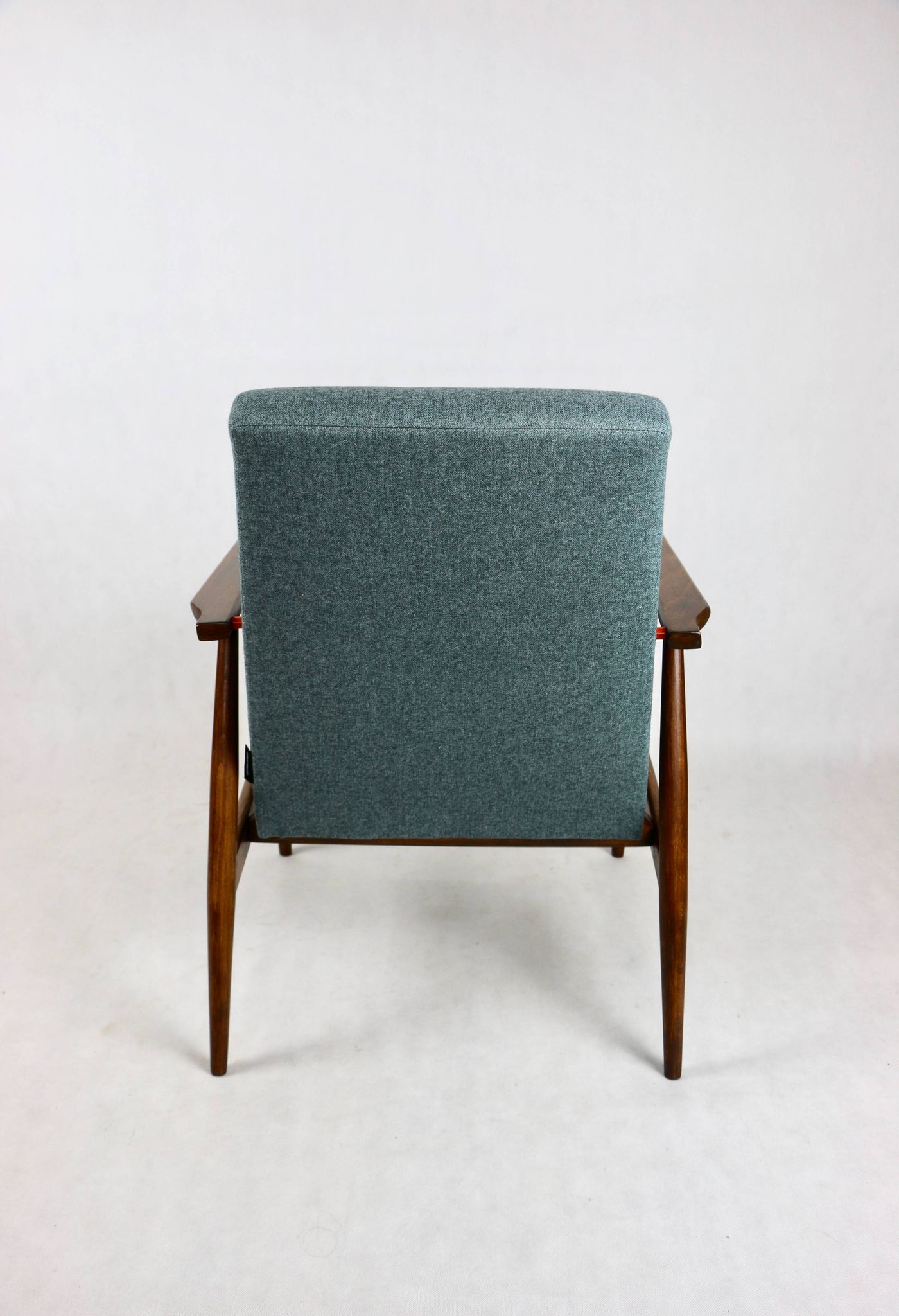 Armchair 'Lis', 1970s turquoise tweed design by Henryk Lis - brown beech wood