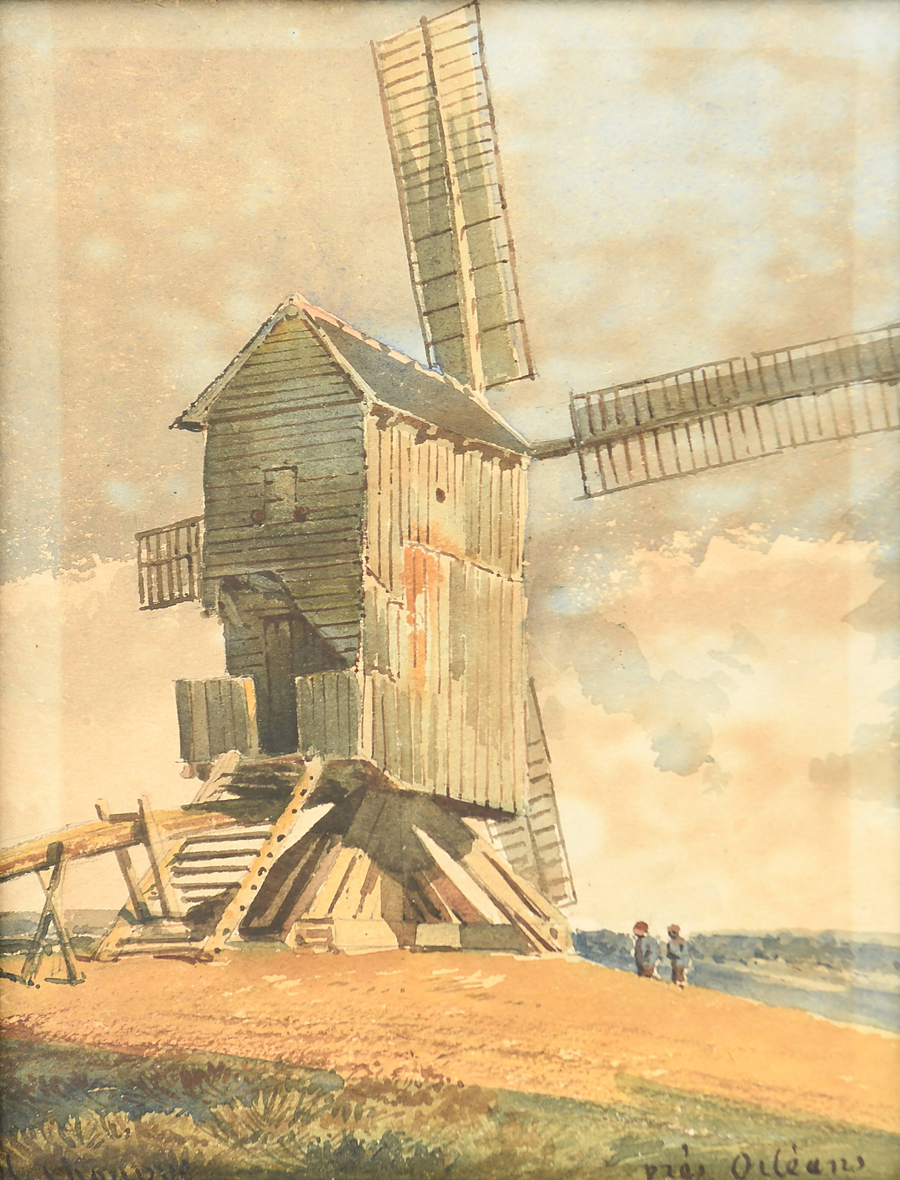 Jean Henri Chouppe (1817-1894) Watercolor - Mill near Orleans