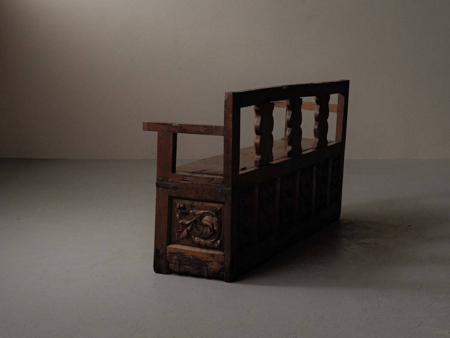 Carved solid wood bench-chest, 18th century