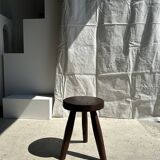 Tripod stool in upcycled teak with flat top - Small tripod stool in solid brown wood with circu seat