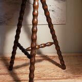 Stool high tripod solid wood turned vintage