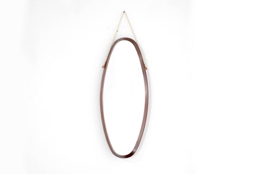 Vintage oval wooden mirror, Italy, 1960s.
