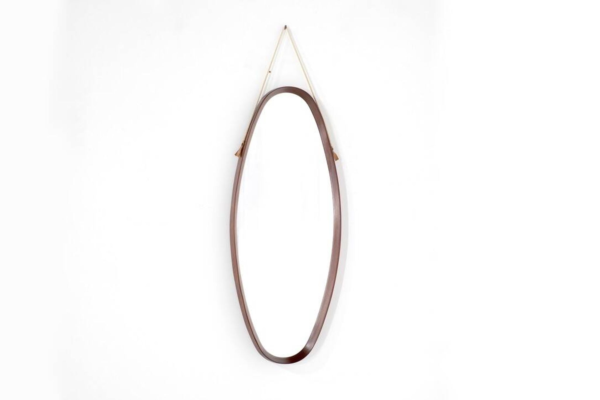 Vintage oval wooden mirror, Italy, 1960s.