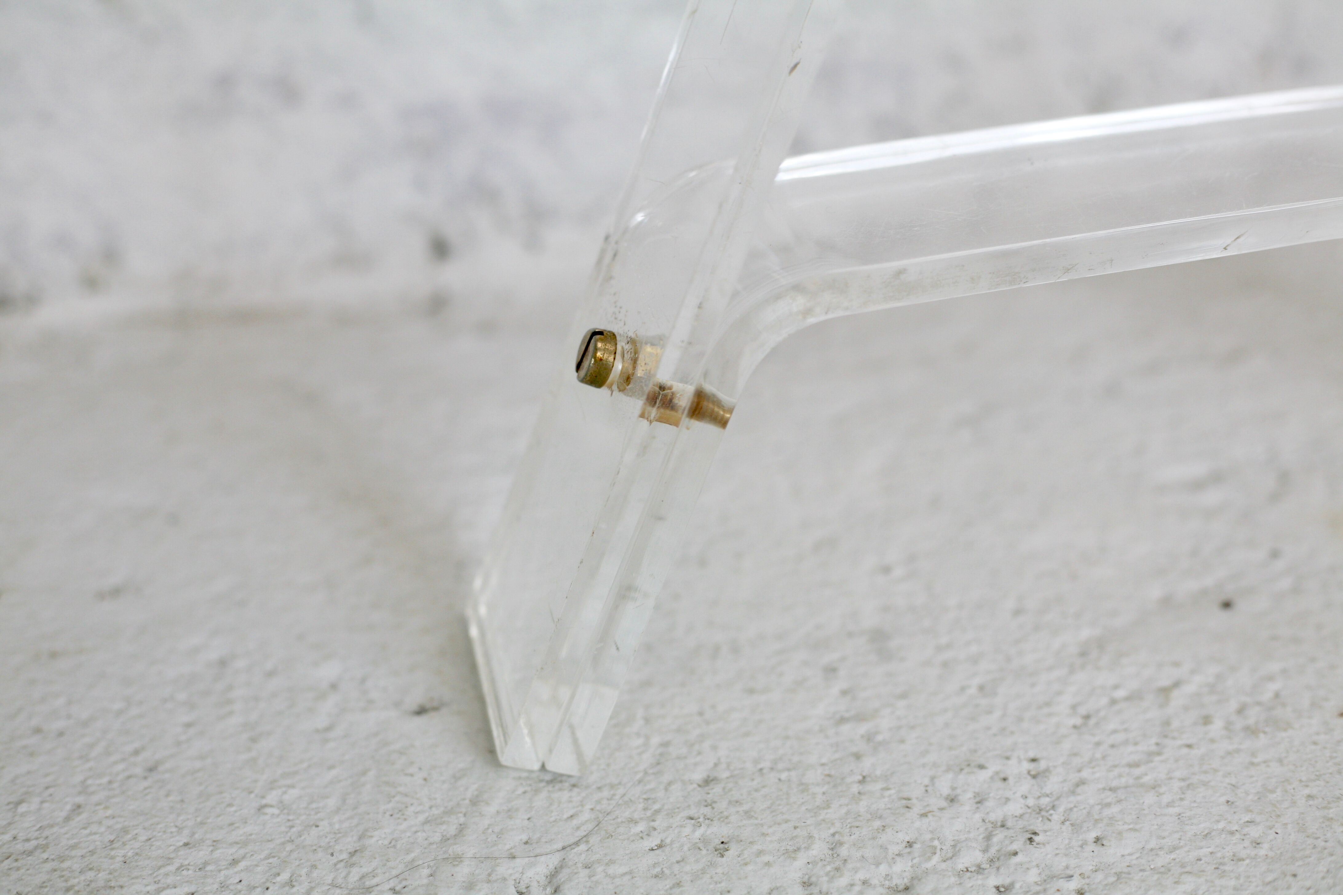 Office Plexiglas trestles, glass tray rounded edges, France, circa 1970