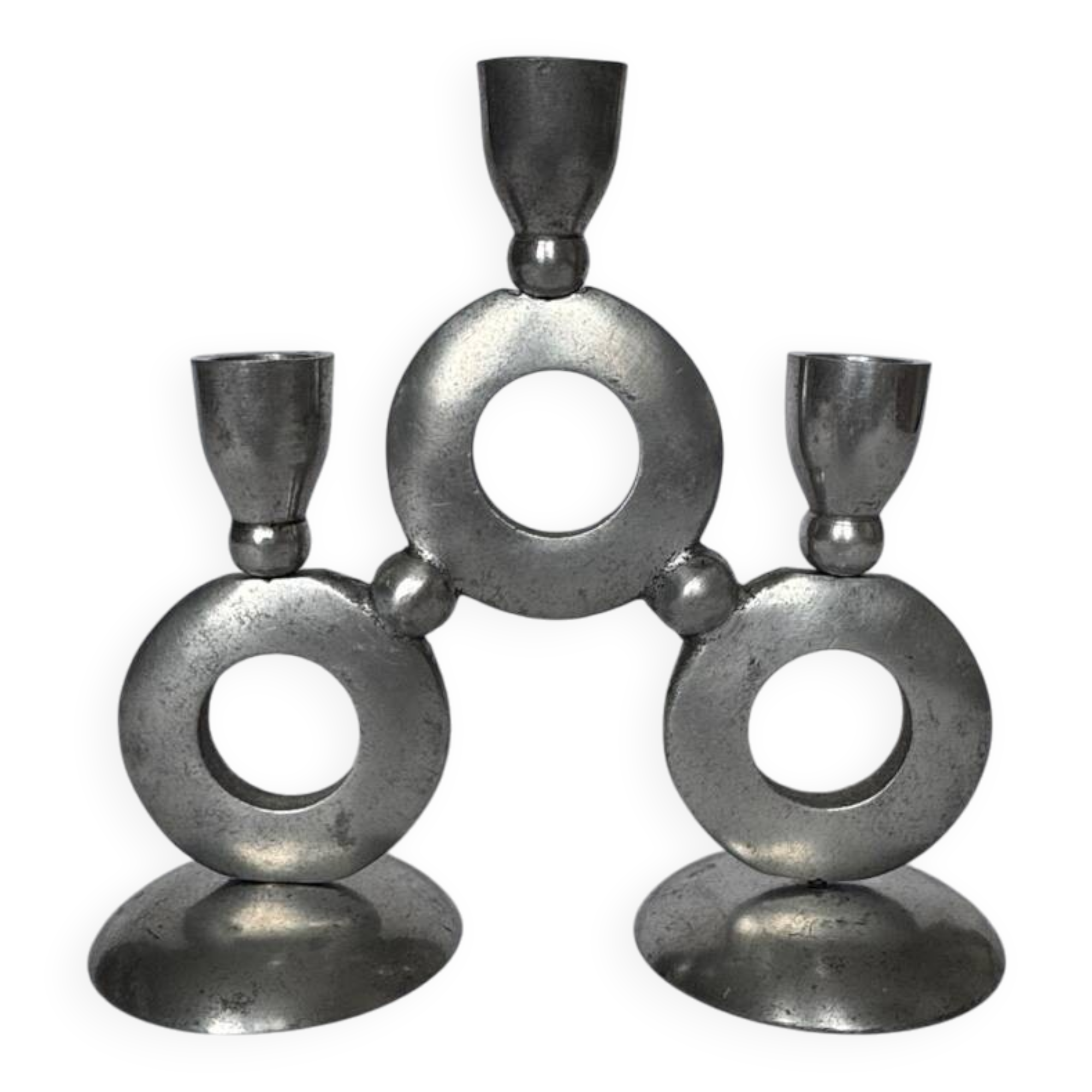 Vintage Modernist Triple Aluminum Candlestick Holder