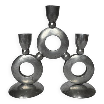 Vintage Modernist Triple Aluminum Candlestick Holder