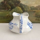 Antique chubby ironstone jug with floral and bird decoration