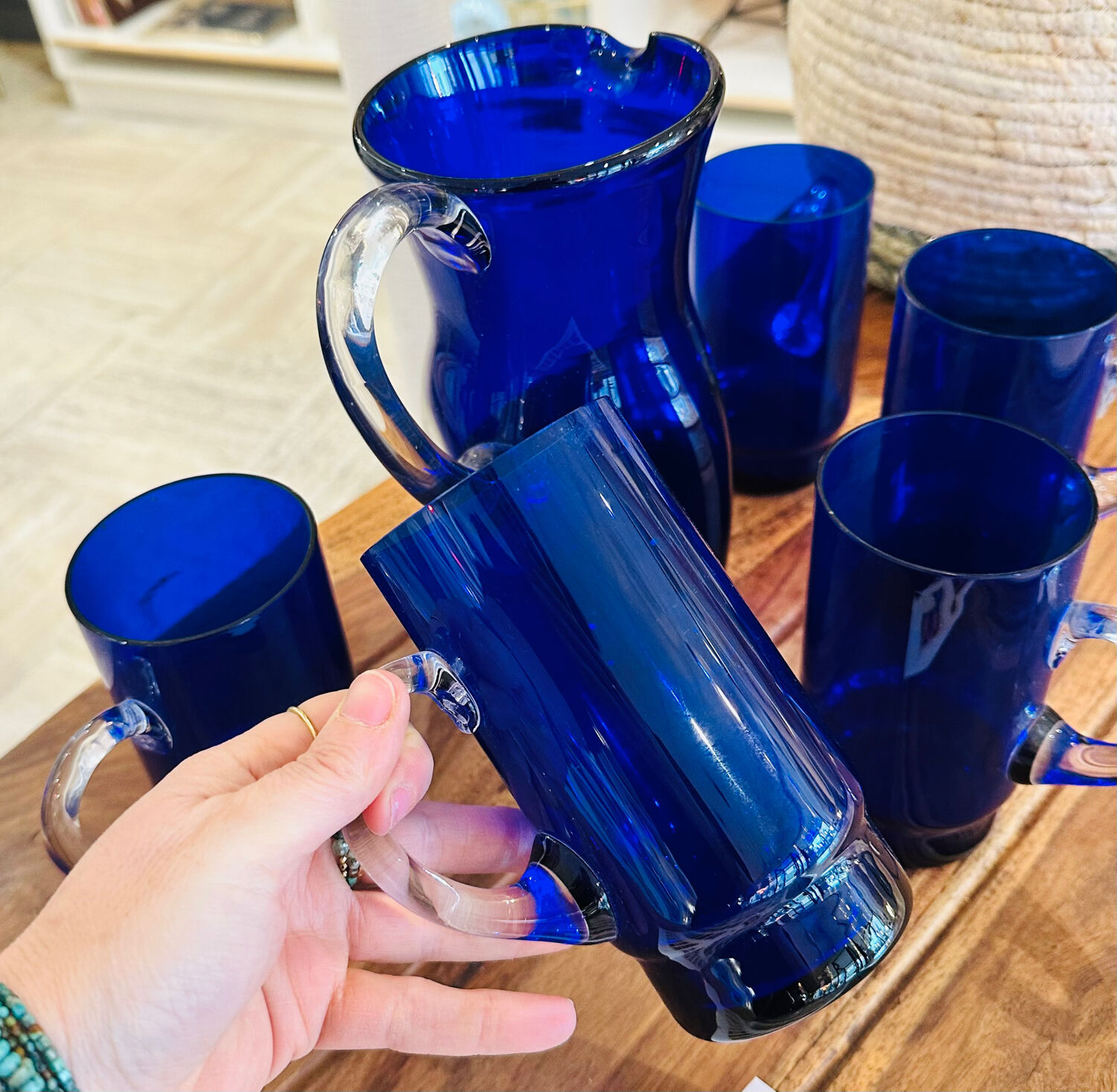 Cobalt blue Murano vintage carafe and glasses by