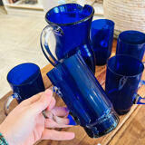 Cobalt blue Murano vintage carafe and glasses by