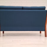 Canapé scandinave entièrement rénové, années 70, laine de meubles, teck