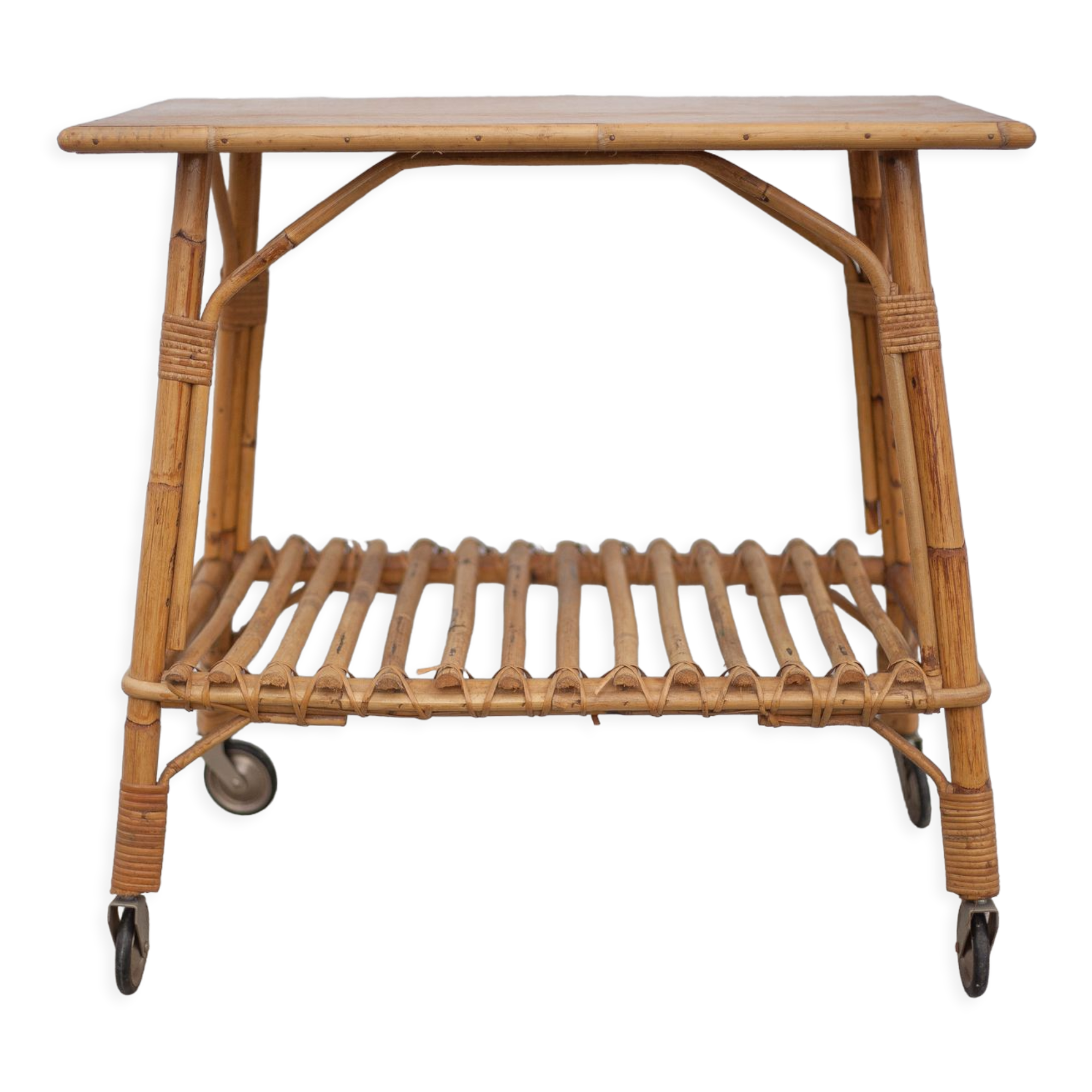 Bamboo table with wheels, bamboo service with wheels, servant, interior decoration