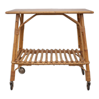 Bamboo table with wheels, bamboo service with wheels, servant, interior decoration