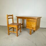 Bureau en pin 1970 et sa chaise