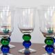 6 vintage crystal stemmed glasses, green and blue bubble foot