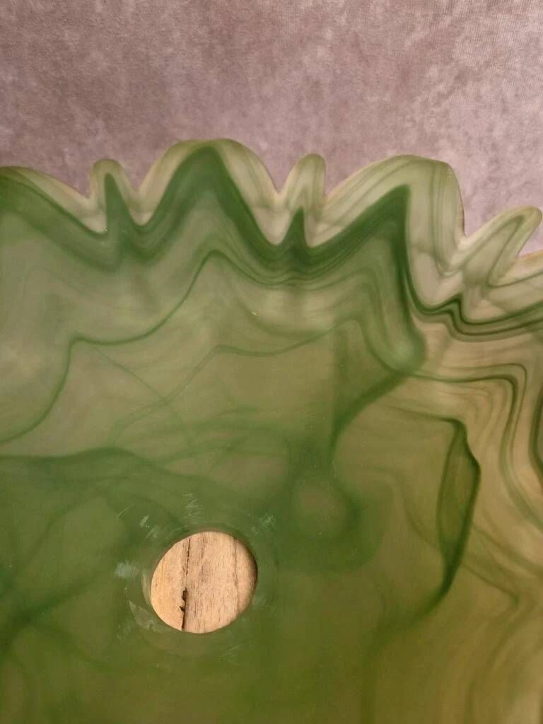 Large vintage marbled green glass lampshade – star-shaped flower design – 35 cm