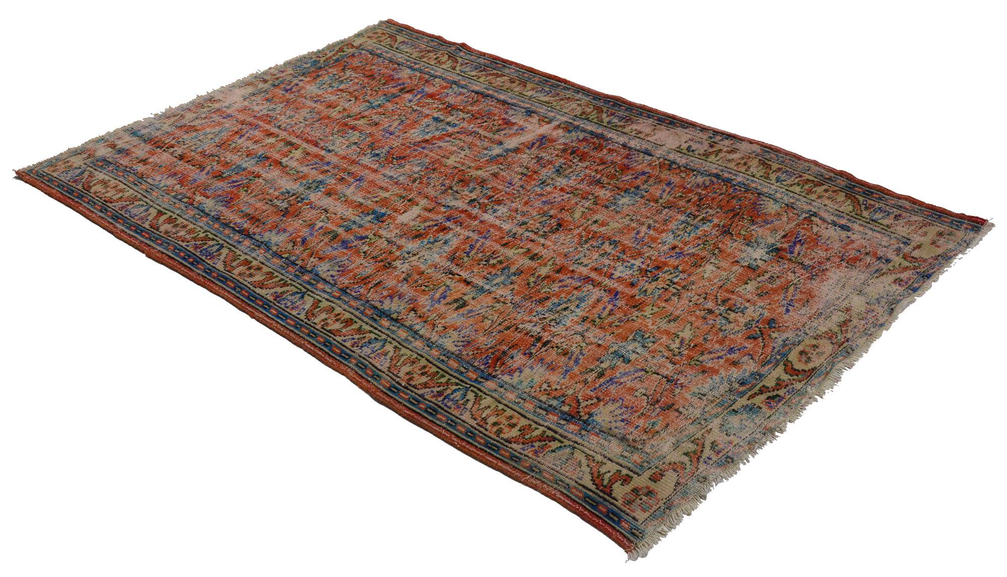 One-of-a-kind turkish handwoven vintage rug - rustic vintage charm 265x 168