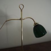 Desk lamp in brass with a swan neck and green opaline glass.