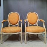 Pair of Louis XVI style medallion armchairs
