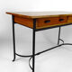 Bureau moderniste en merisier et fer forgé, circa 1980