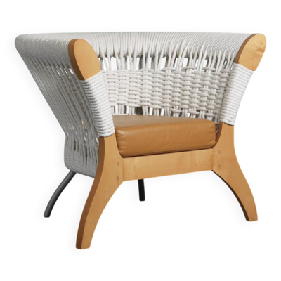 Chaise longue sculpturale en corde et cuir par Driade, Italie, 1996