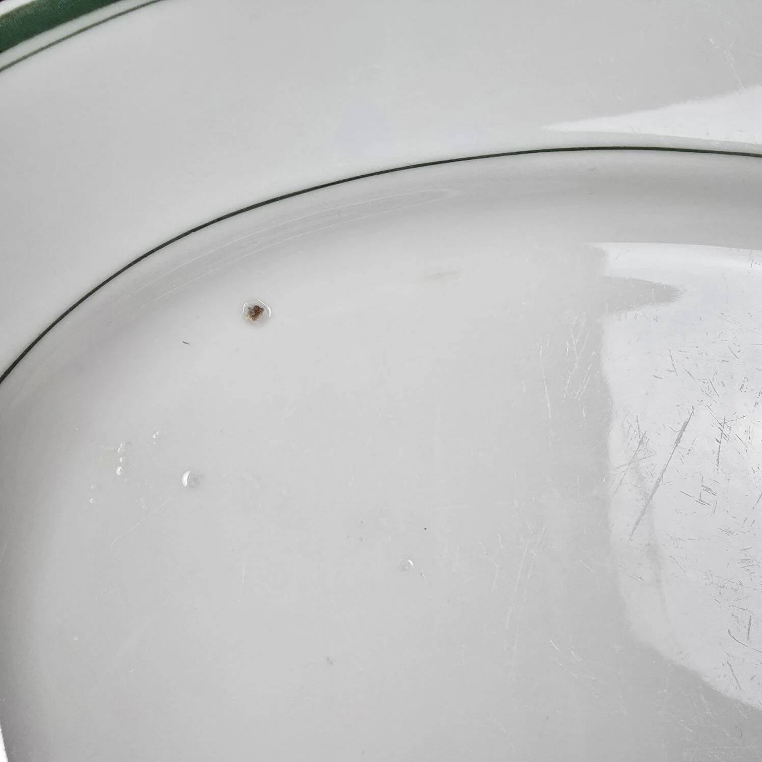 Antique oval dish Mehun France – White porcelain with green trim