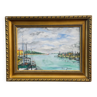 René James – The Entrance to the Port of Honfleur – Oil on canvas, 1985