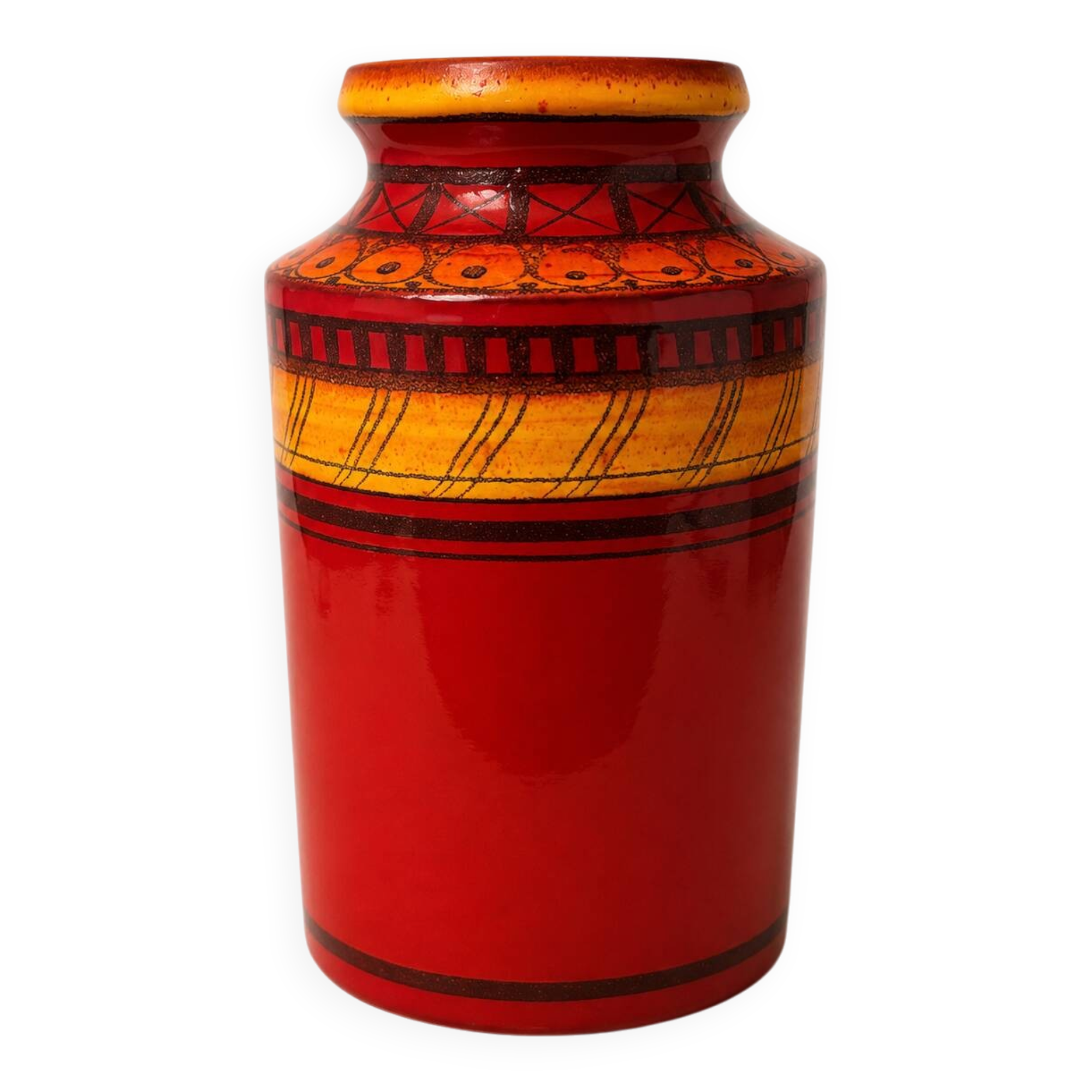 Red vase with engraved decoration, Aldo Londi for Bitossi, Italy, 1960s–1970s.