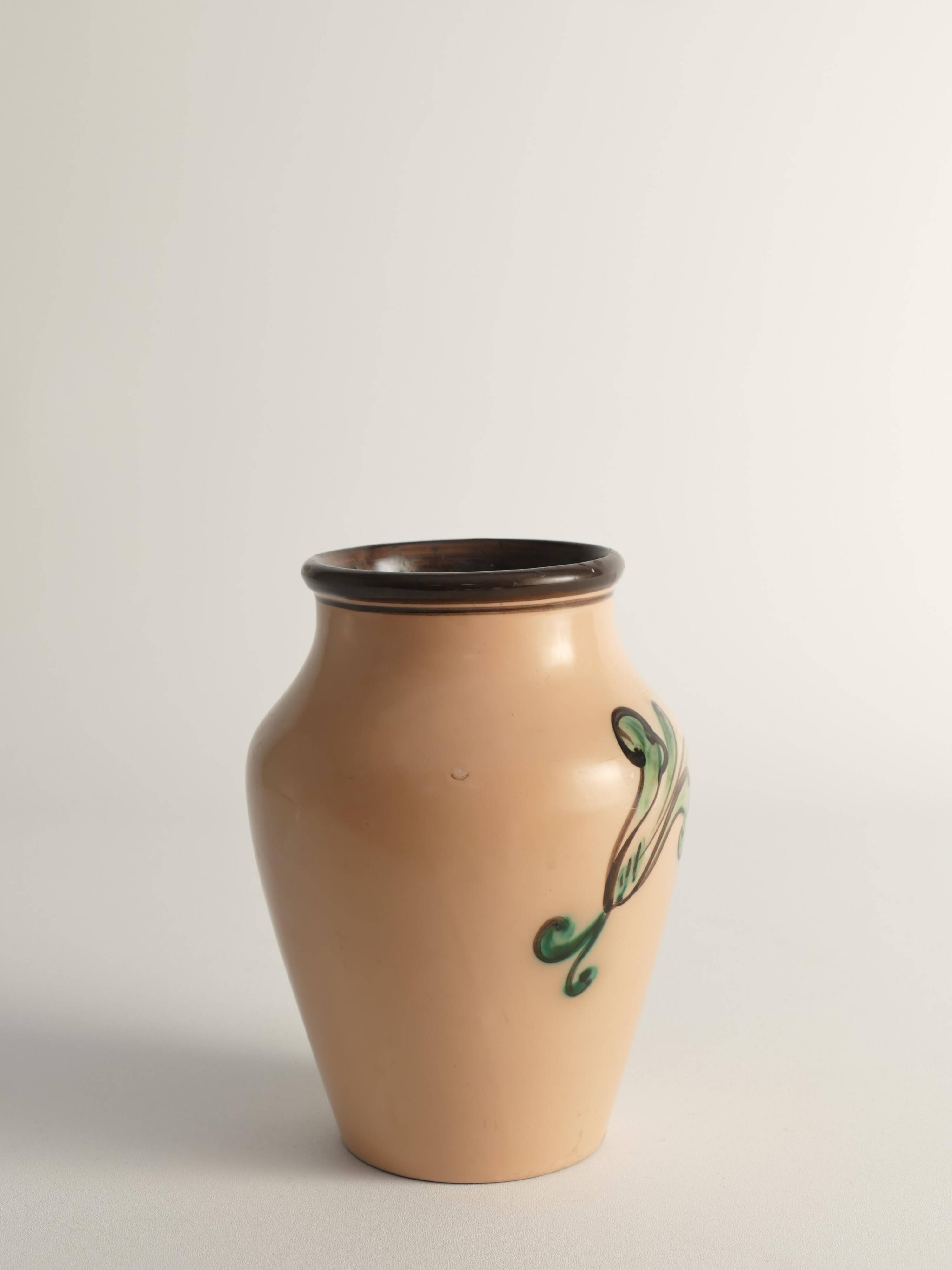 Art Nouveau Flower Motif Earthenware Vase by Sala, Sweden 1920s